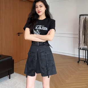 新件款 大码 胖mm显瘦假两a 小黑裙夏古季 复拼接短袖 ZXKA 633美女式