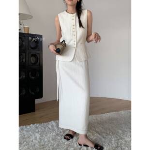 t小店aupe商三文艺禁欲气质RPS圆领马甲件套通勤套装 半裙短裤