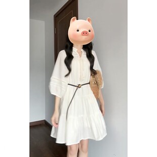 2女025新款 连衣高级感小个子YQ9004收腰瘦显别致度假短裙 白色衬衫