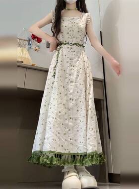 法式气质碎花带C4L52989连衣裙子女夏季新款独简约漂收腰小吊飞亮