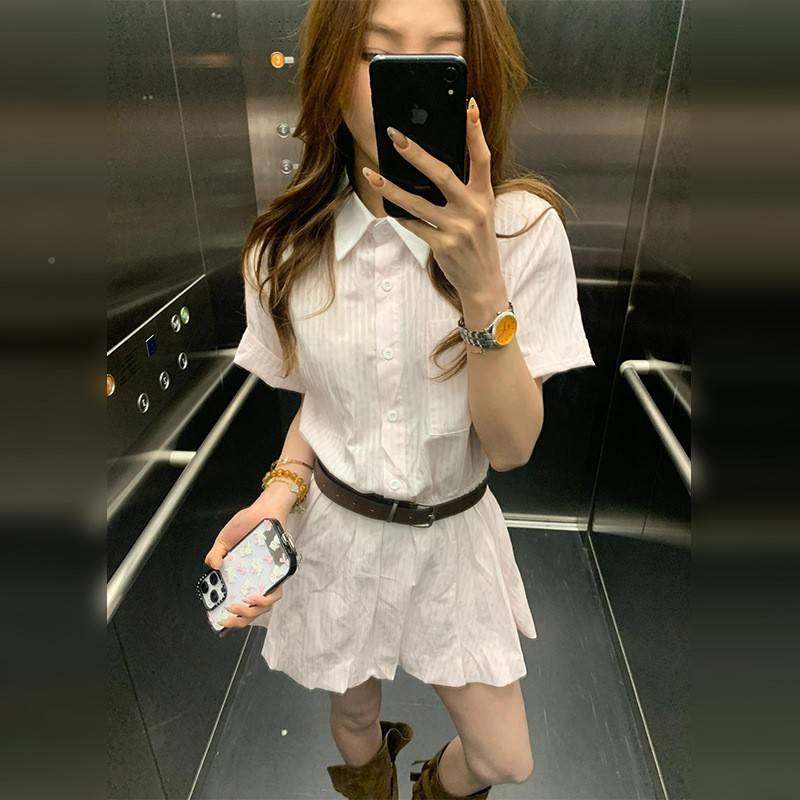 短法式学院风粉衬色衫连衣裙子女装夏季225新款超好看独OWK特漂亮
