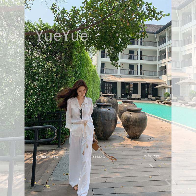 花花媛防 南夏天 季亚麻衬衫女晒长袖夏休闲绑意带气质老钱HHY250