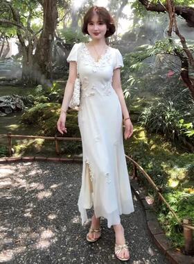 2026夏立体花朵包臀鱼尾连衣裙