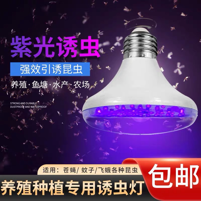 LED紫光诱引虫灯泡户外养蛙鱼养殖水产逮捕虫220VE27大螺口灯泡