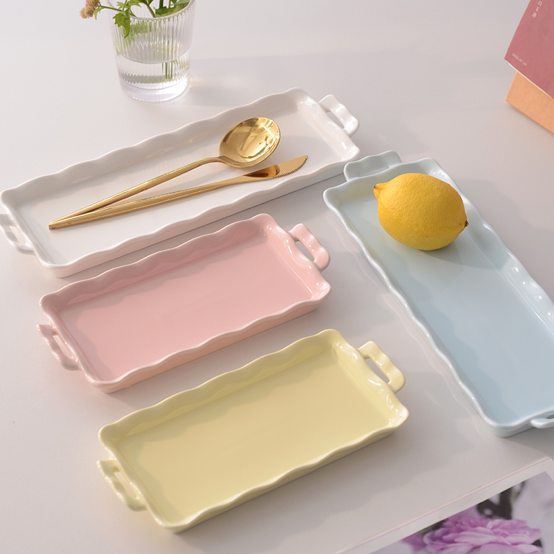 长方形双耳陶瓷盘小吃西餐