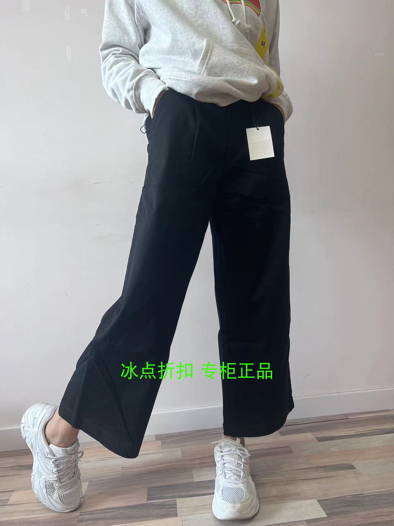 Lee专柜正品L397845EAK11女士黑色/卡其色高腰阔腿九分休闲裤