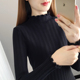 女长袖 秋冬新款 针织衫 内搭短款 半高领毛衣套头 上衣修身 黑色打底衫