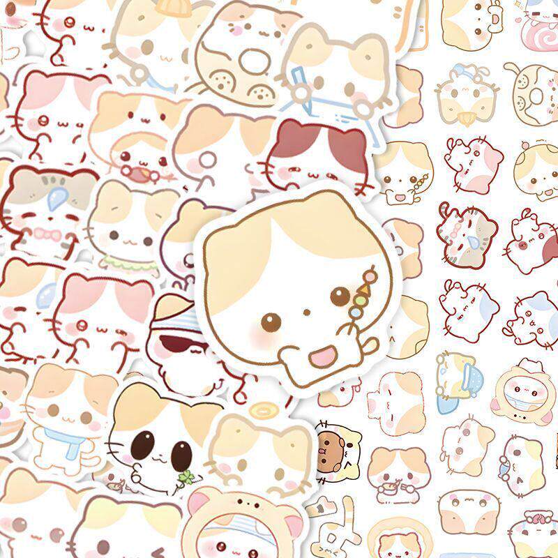 200张可爱棉花糖猫咪防水贴纸卡通软萌创意diy手机手账装饰贴画