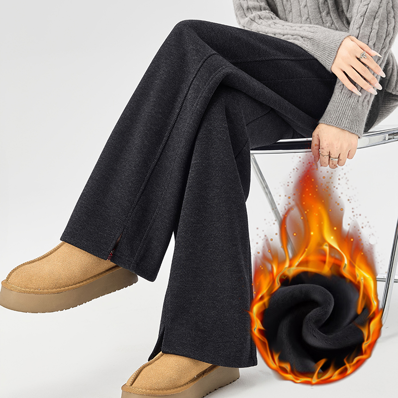 醋酸羊毛窄版阔腿裤女加绒毛呢裤