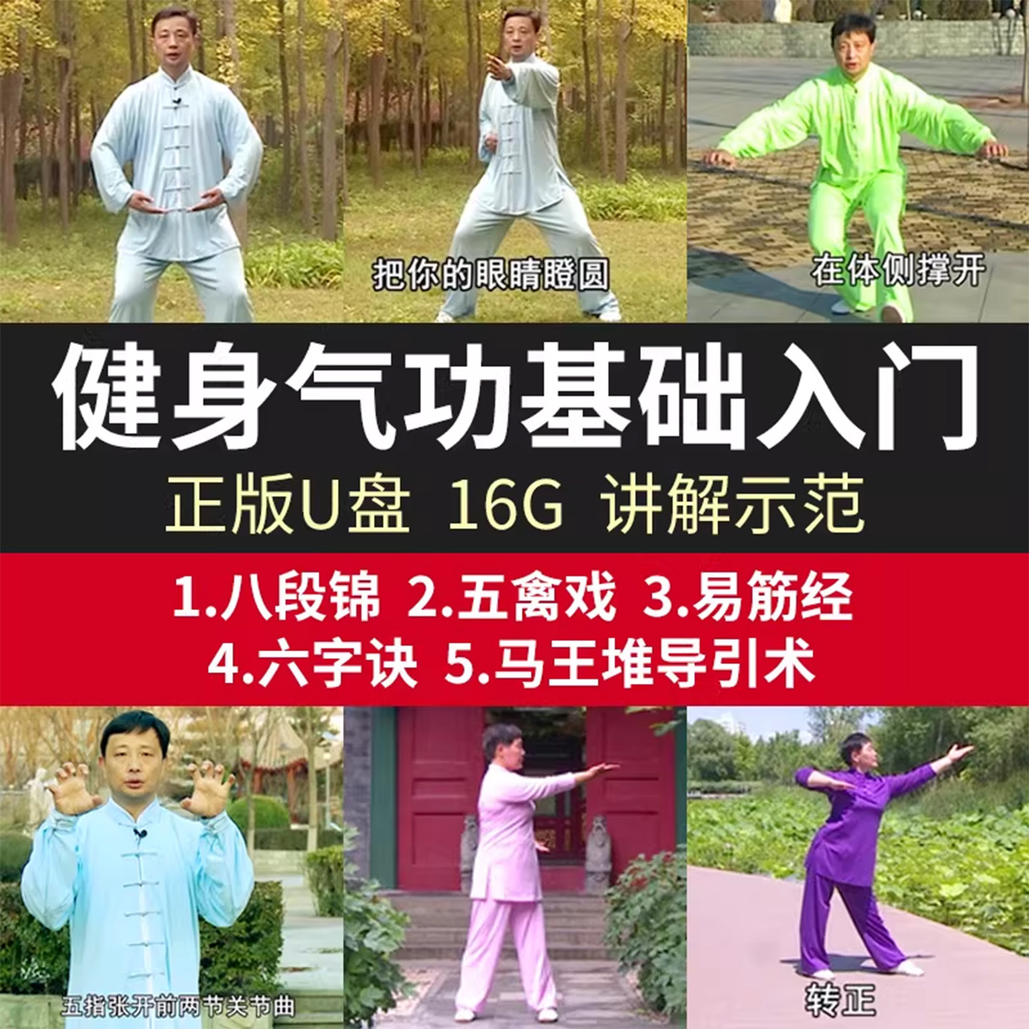八段锦教学视频u盘正品健身气功五禽戏六字诀教程优盘家用高清