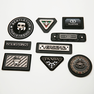 高档金属皮标服装装饰皮牌手缝标PU贴钻高品质箱包鞋靴补丁贴配件