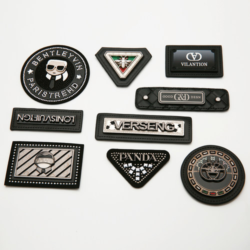 高档金属皮标服装装饰皮牌手缝标PU贴钻高品质箱包鞋靴补丁贴配件