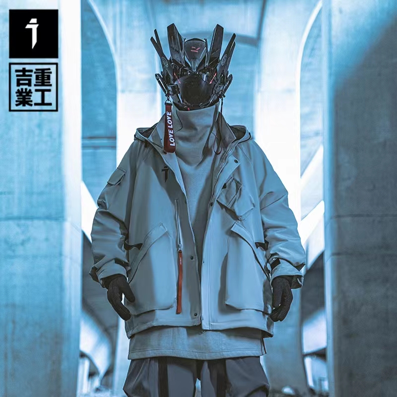 小立领连帽机能风外套夹克棉服