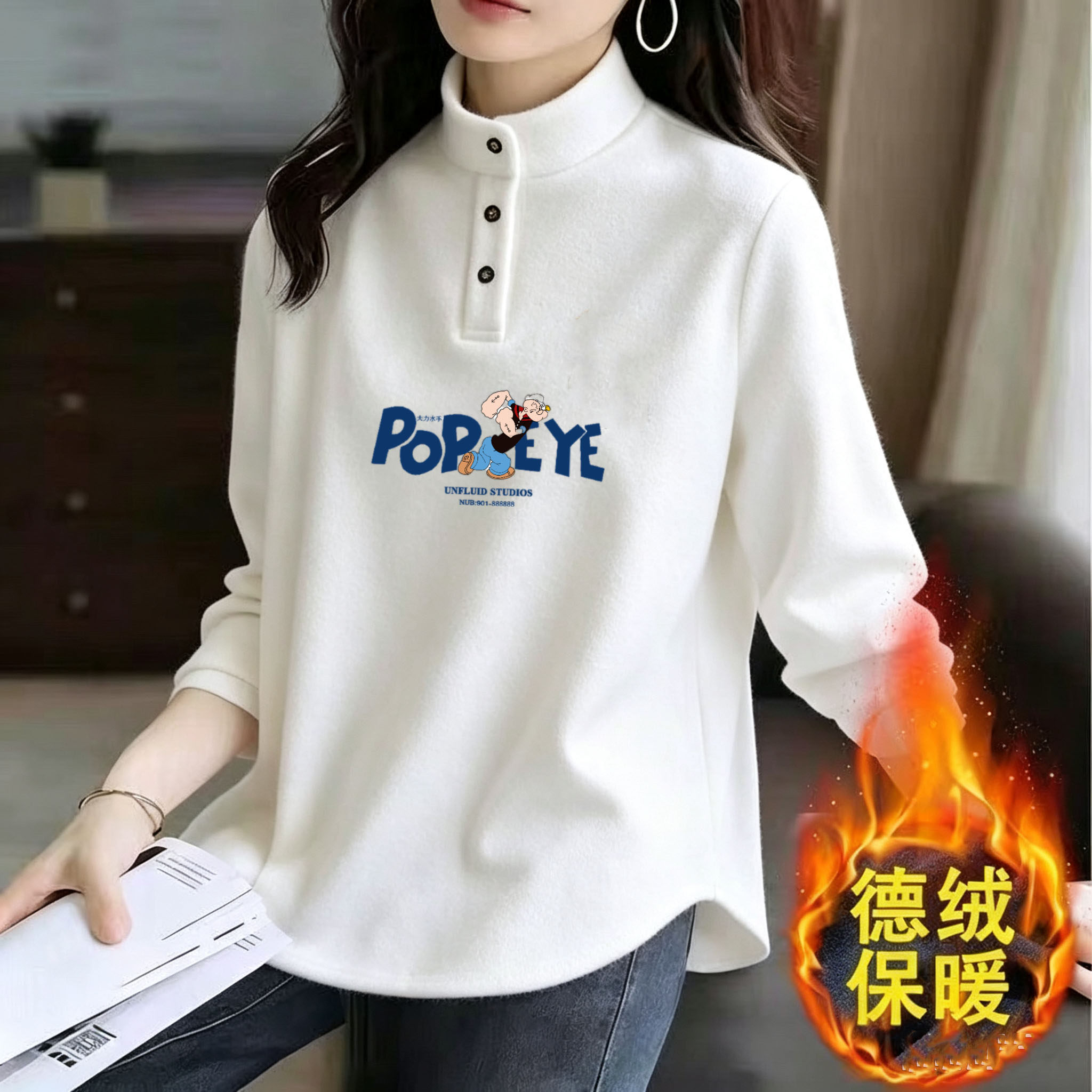 德绒半高领加厚打底长袖女秋冬季