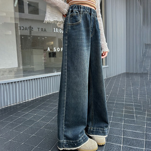 女童春秋裤子2026韩系烫钻亮闪闪牛仔裤中大儿童巨好看洋气阔腿裤