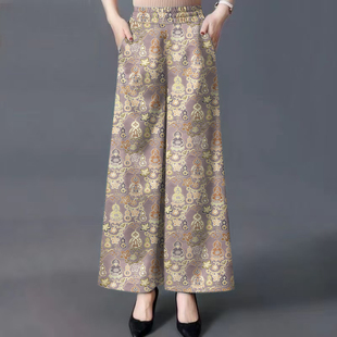 中老年人女裤妈妈花裤子夏装宽松奶奶阔腿裤夏季老人老太太花裤子