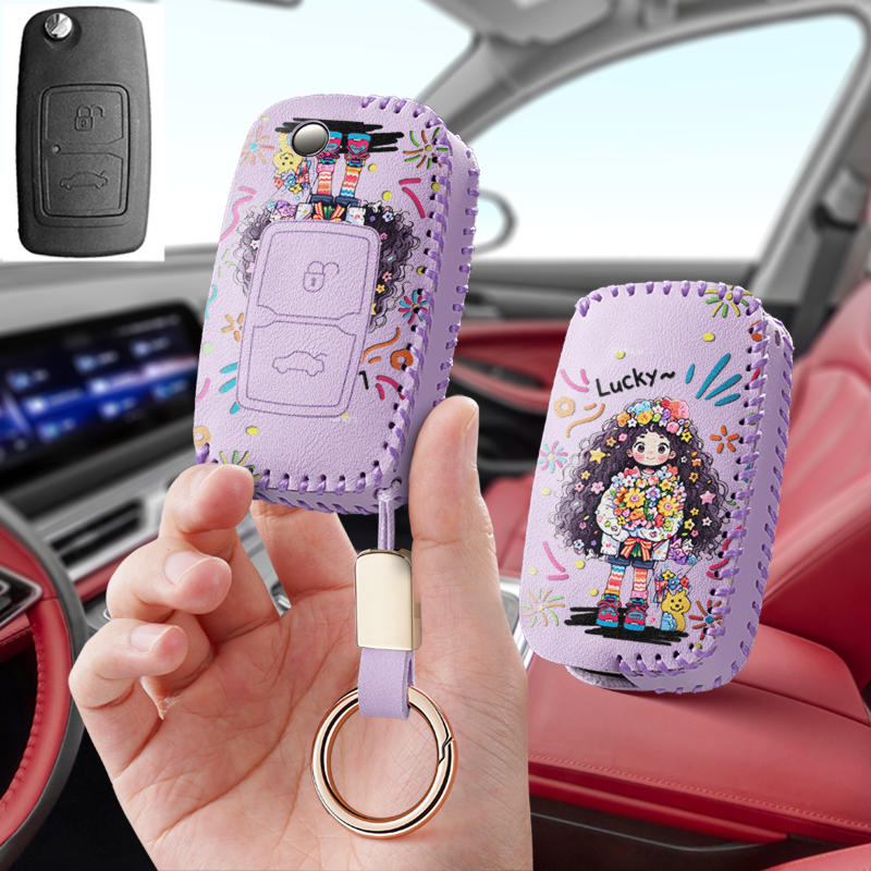 适用奇瑞风云2折叠e5老款a3瑞虎旗云2汽车钥匙套保护包壳扣女高级