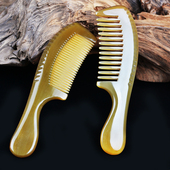 牦牛角梳子正品 长卷发头部纯按摩梳男女士家用黄白水牛角梳子