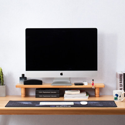 台式电脑桌面置物架榉木新中式显示器增高架实木显示屏底座垫高