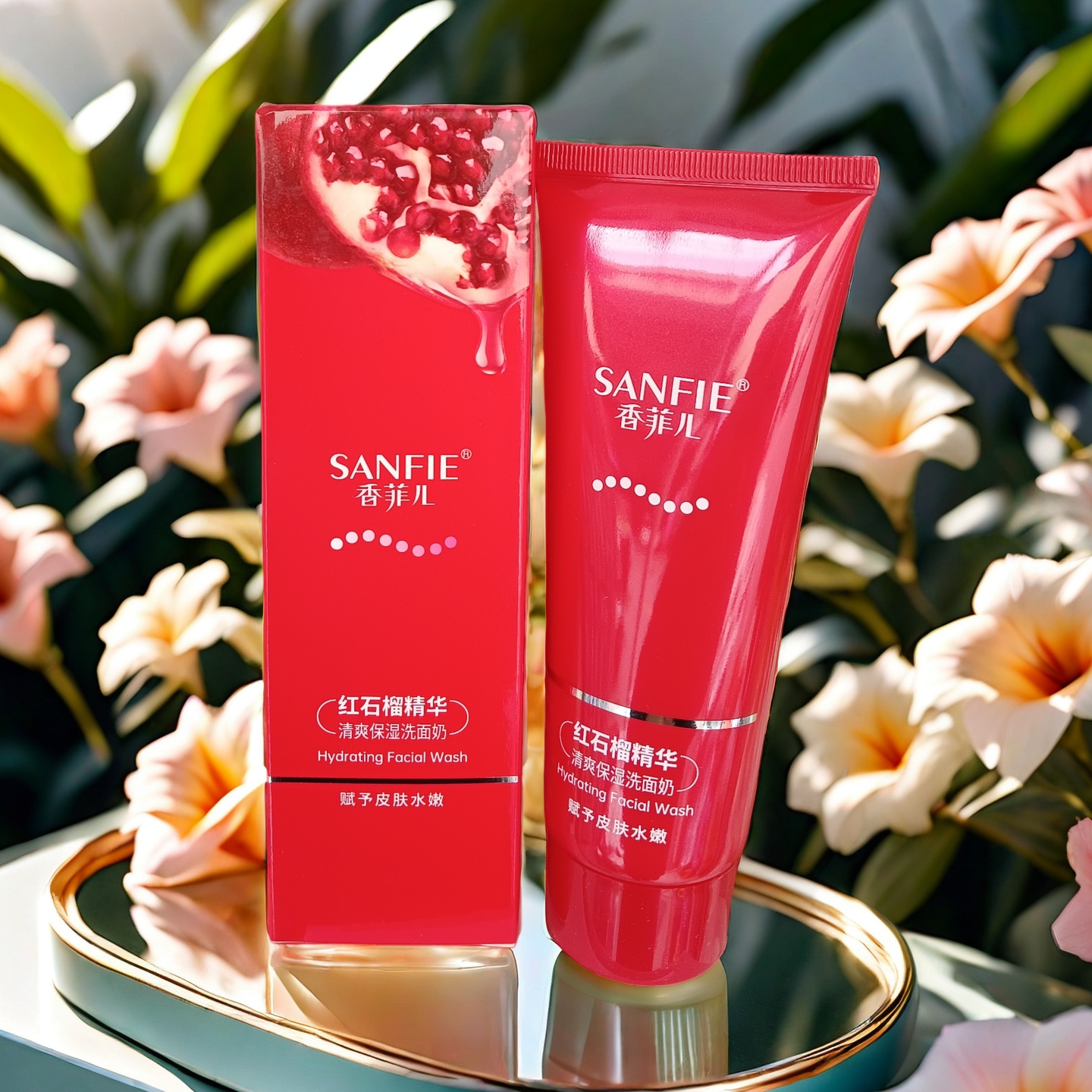 香菲儿清爽保湿洁面乳红石榴洗面奶补水清洁补水低泡面奶男女正品