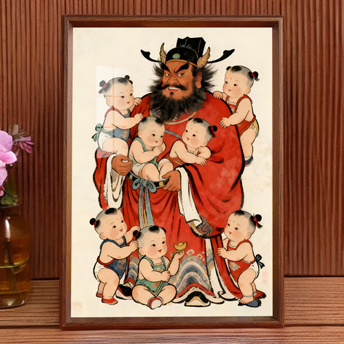 钟馗护子图天宫赐福护小孩保平安入户玄关客厅挂画装饰桌面摆台