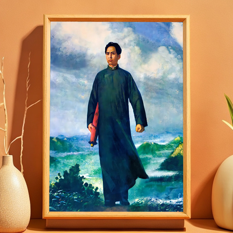 毛主席画像摆台相框毛泽东头像照国画