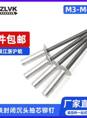 铝铁封闭沉头抽芯铆钉m3m3.2m4.8m5m6.4 平头拉钉螺丝GB12616.1