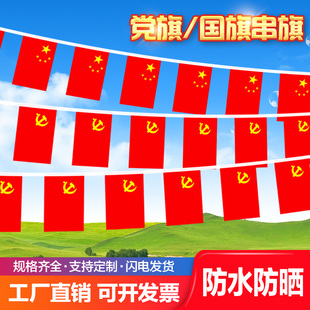 8号7号小党旗串旗吊旗五星红旗旗子挂旗彩旗卖场国庆装饰批发党旗手摇党旗装饰户外