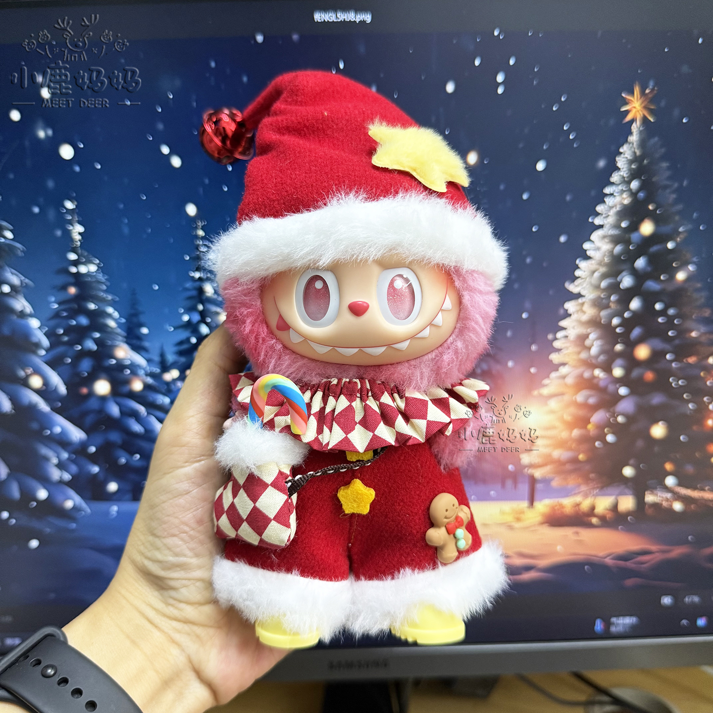 圣诞拉布布娃衣labubu圣诞帽套装