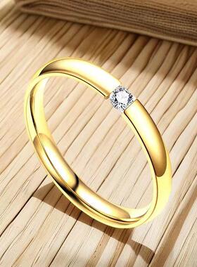 不锈钢钛钢戒指不掉色小众设计ins风饰品镶钻素圈男士代爆款