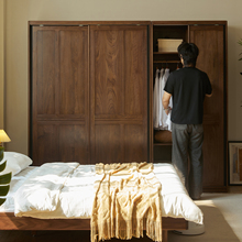全实木衣柜北美黑胡桃素原木美式家用卧室推拉移门大衣橱家具定制