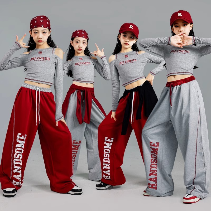 女童爵士舞演出服少儿jazz练功服长袖上衣套装儿童街舞走秀服装潮