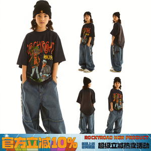 少儿街舞演出服男童嘻哈短袖套装帅气儿童hiphop舞蹈表演服装时髦