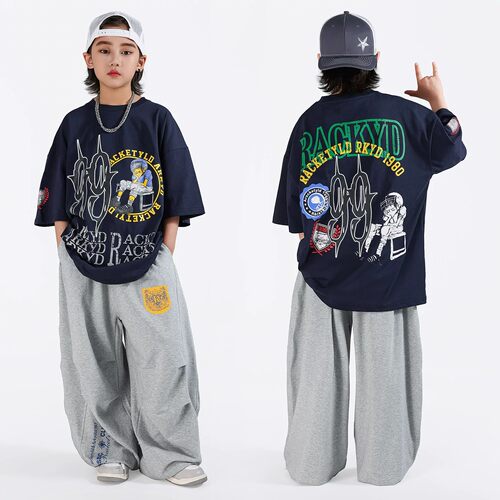 街舞儿童潮服酷帅女童套装街舞服装男童演出服美式嘻哈风格hiphop