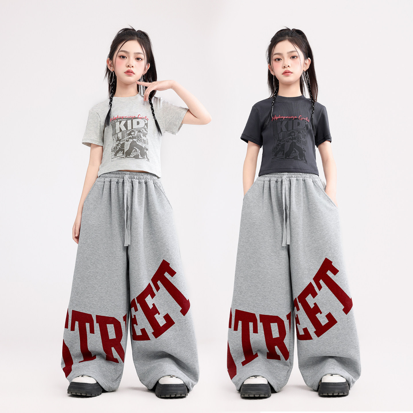 女童圆领短袖t恤儿童夏季爵士舞休闲运动卫裤表演出服架子鼓套装