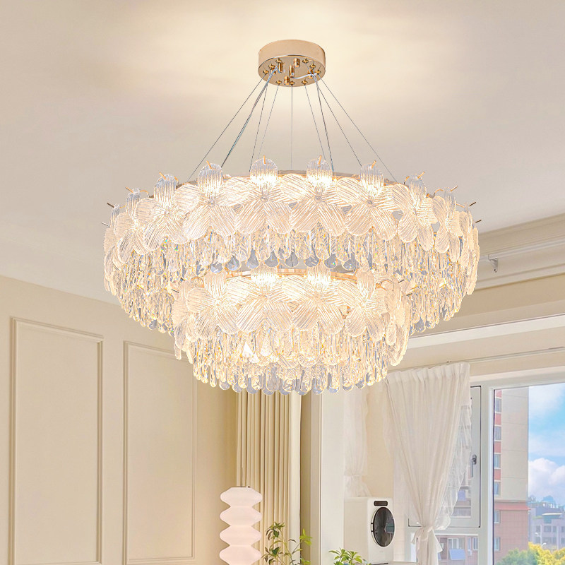 轻奢水晶吊灯2024新款大气客厅主灯法式奶油餐厅卧室广东中山灯具