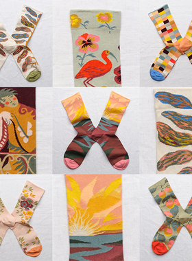 【2件9折】正品法国Bonne Maison文艺中筒袜情侣袜子男女潮袜棉袜