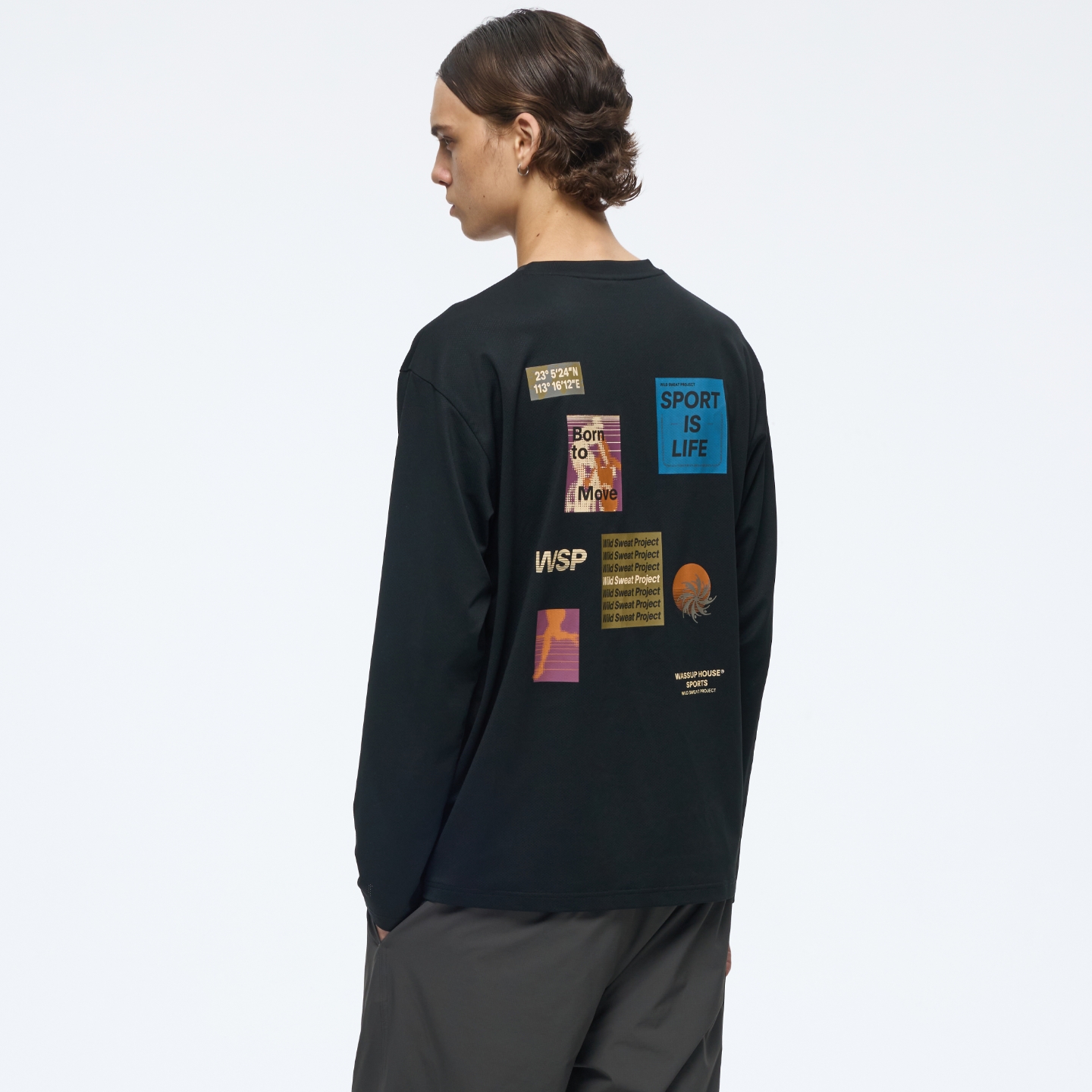 美式趣味贴纸印花长袖t男女同款