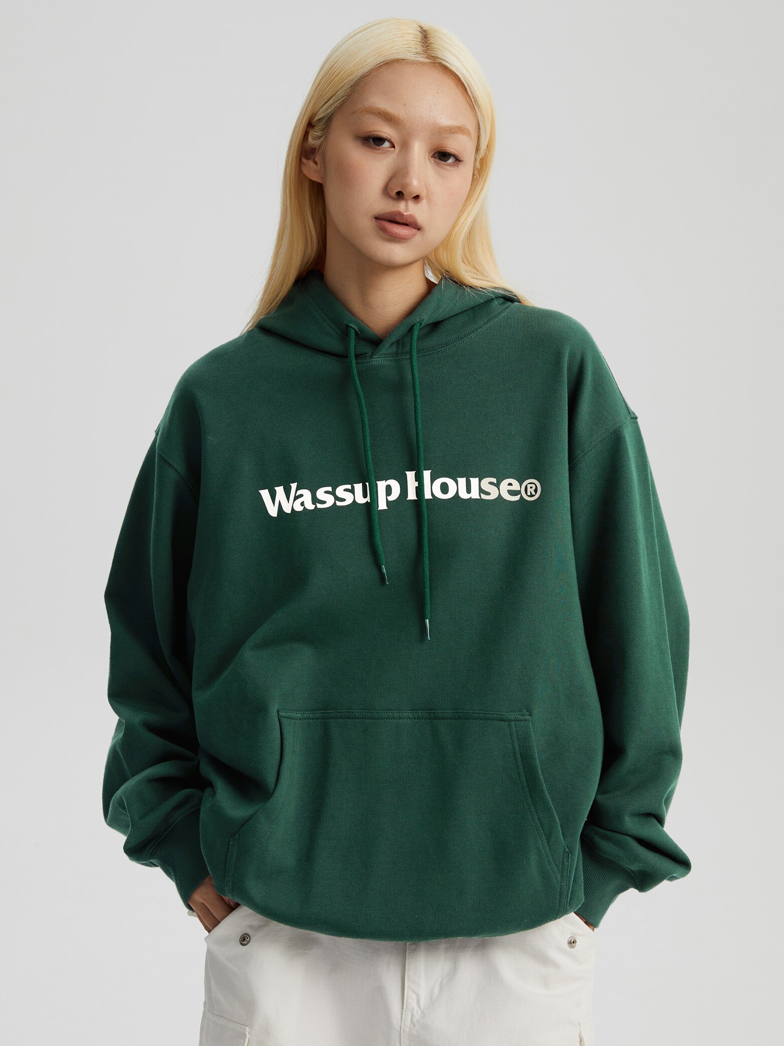 WASSUPHOUSE 기본 대형 로고 프린트 테리 후드 티셔츠 남성 및 여성용 헤비급 캐주얼 커플 탑 트렌디