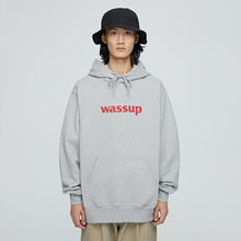 女百搭国潮 加绒套头秋冬季 WASSUP潮牌卫衣男装 上衣服外套连帽衫