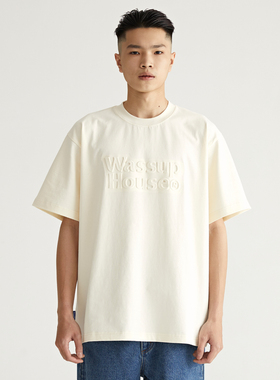 wassuphouse压印短袖t恤男女夏季国潮牌流纯棉圆领简约上衣情侣款