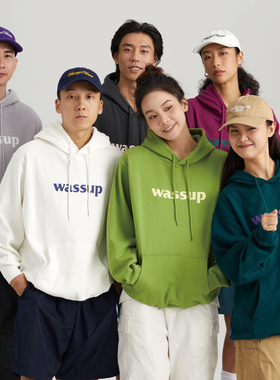 wassup潮牌卫衣男装衣服美式加绒重磅连帽卫衣情侣秋冬女百搭国潮