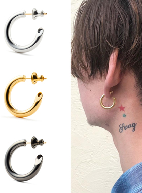 careering潮牌s925纯银银针半圆形耳环日韩网红简约百搭男女耳钉