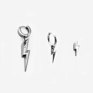 rarerom新款 钛钢闪电吊坠耳环ins网红耳针耳夹嘻哈潮土酷蹦迪耳饰
