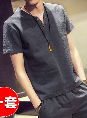 潮韩版宽松亚麻休闲中国风衣服