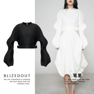 笔里【BLIZEDOUT】原创设计黑白太空棉阔型解构卫衣套头衫6031404