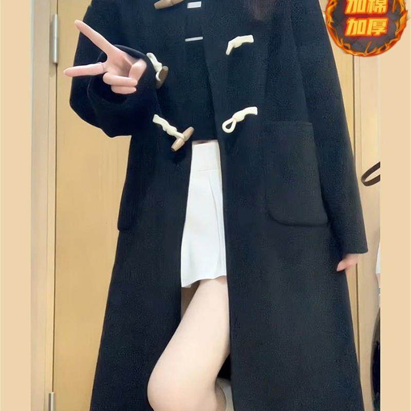 中长款黑色毛呢外套女秋冬季2025新款小个子赫本风牛角扣呢子大衣,女装/女士精品,毛呢外套,淘宝优惠券,粉丝福利购,淘宝优惠卷