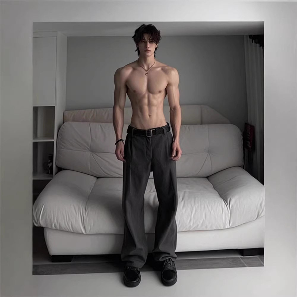 cleanfit深灰色弯刀西裤男款垂坠感高级感微喇裤子宽松直筒休闲裤