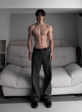 cleanfit深灰色弯刀西裤男款垂坠感高级感微喇裤子宽松直筒休闲裤