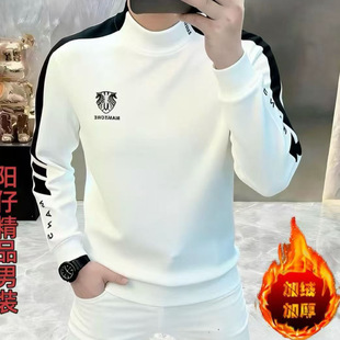 2025秋冬季新款长袖男韩版修身男士半高领卫衣潮男装加绒上衣